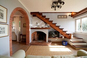 Televisión y chimenea 