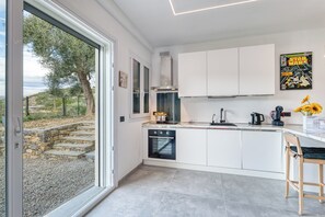 Apartamento standard, vários quartos (Gemma Marina Near Villa Grock Museum) | Cozinha privada | Geladeira, fogão, cooktop, lava-louças