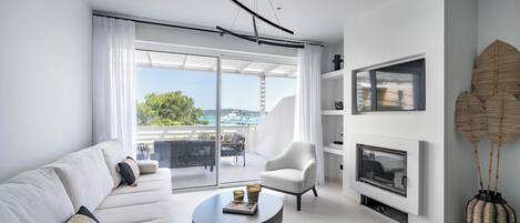 Télévision, cheminée, chaßne hi-fi