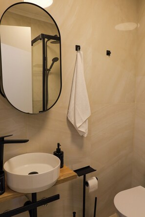 Dusche, Handtücher, Seife, Toilettenpapier
