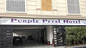 The entrance to the Purple Petal Hotel with a clear view of the parking area and a few potted plants near the entrance. - PURPLE PETAL HOTEL (Rohtak)