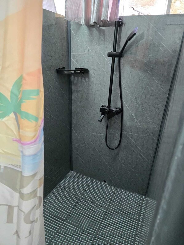 Regadera, bidet, toallas, jabón