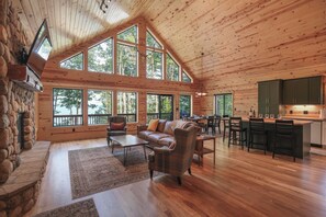 TV, fireplace, video games, table football