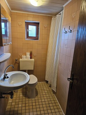 Shower, towels, toilet paper - Apartment with Garden View in the Hünsruck-Hochwald,Pet Friendly (Oberhambach)