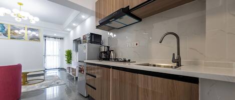 Deluxe Apartment, River View | Private kitchen