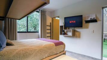 1 habitación, tabla de planchar con plancha, wifi y ropa de cama