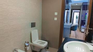 Shower, hair dryer, soap