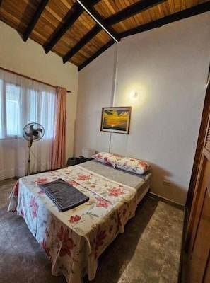1 bedroom, desk, iron/ironing board, travel cot