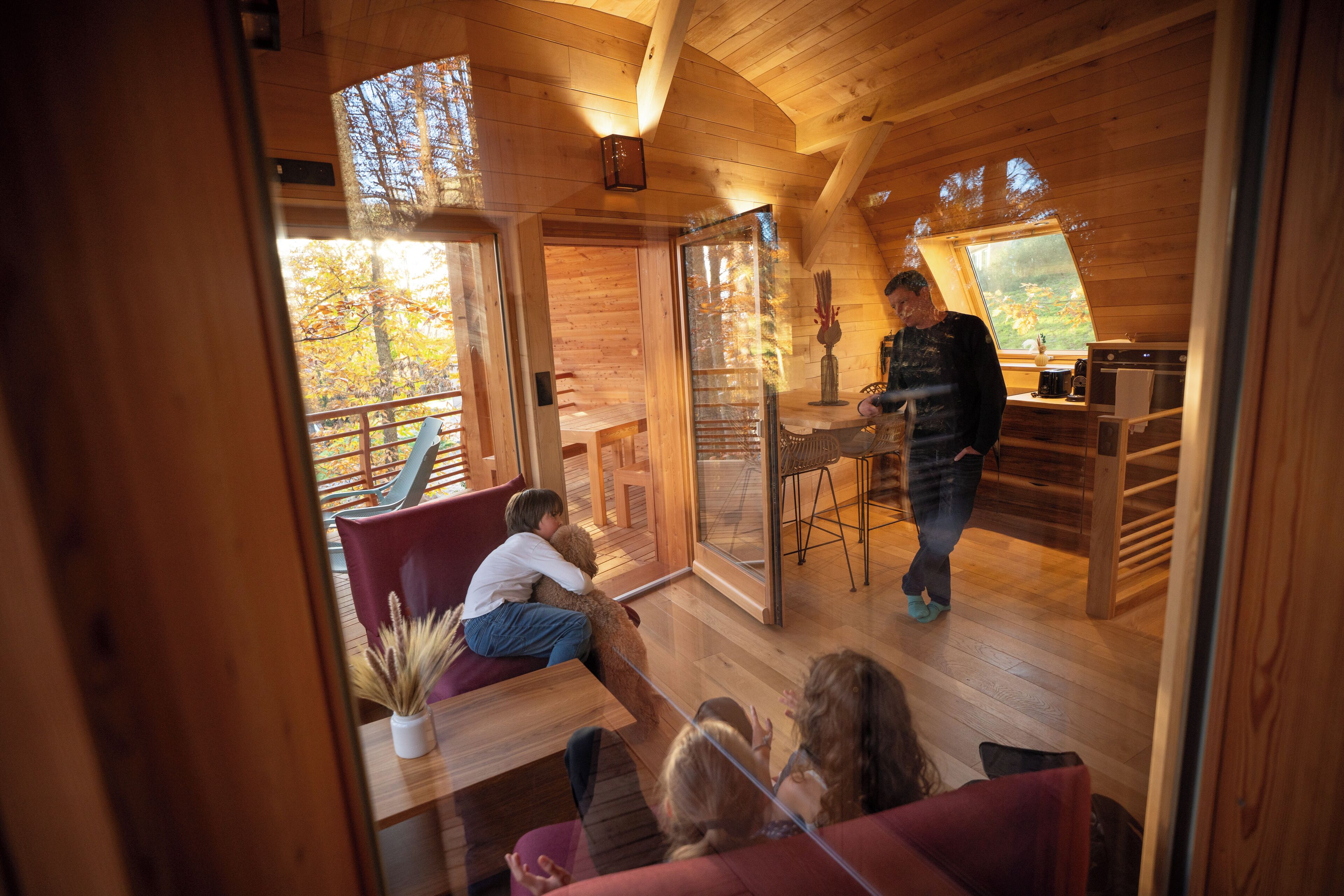 Family Cabin | Living area | 47-inch flat-screen TV with cable channels, heated floors