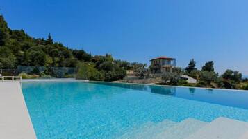 Seasonal outdoor pool, sun loungers