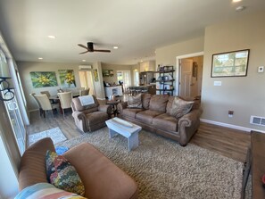 Smart TV, fireplace, DVD player, books