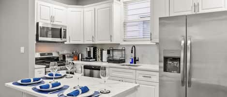 Fridge, microwave, oven, dishwasher