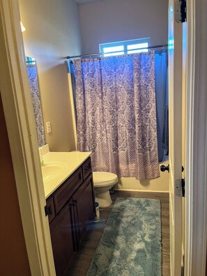 Hair dryer, towels, toilet paper
