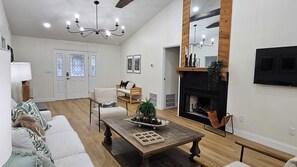 Smart TV, fireplace, table football