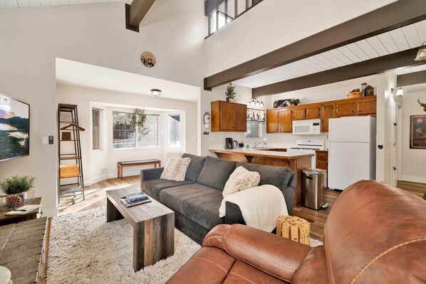 Smart TV, fireplace, foosball