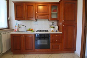 Fridge, oven, stovetop, coffee/tea maker