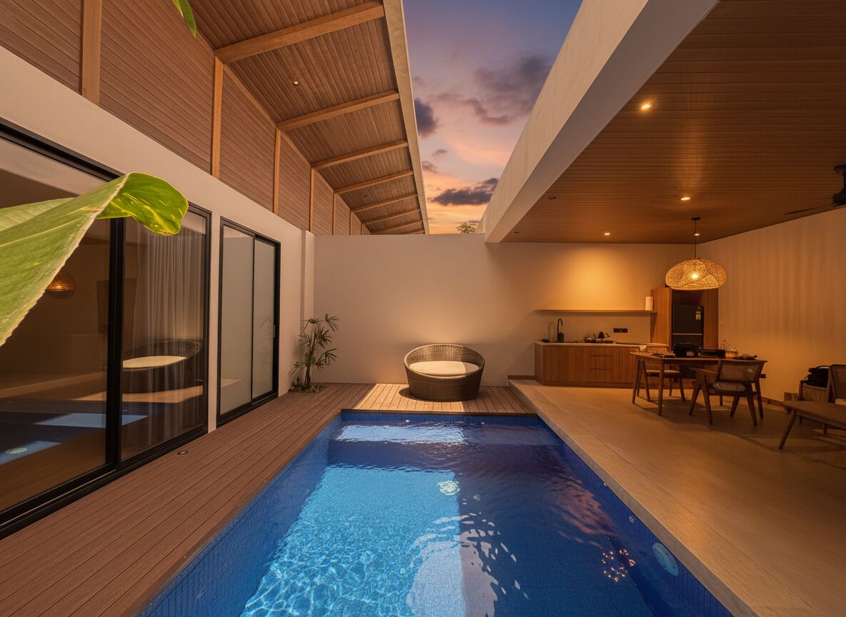 Deluxe-Einzelzimmer, Balkon, Poolblick | Eigene Küche