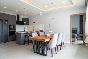 Family Villa, 4 Bedrooms, Ensuite, Pool View | Private kitchen | Full-size fridge, microwave, oven, stovetop