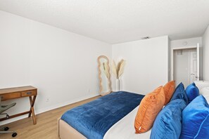 1 bedroom, desk, iron/ironing board, travel cot