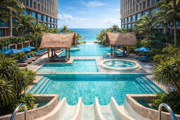 3 outdoor pools, pool umbrellas, sun loungers