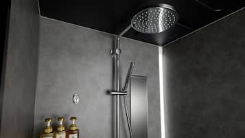 Shower, free toiletries, hair dryer, slippers