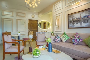 Apartment, 2 Bedrooms, Balcony, Pool View | Living area | Flat-screen TV - Alaya Stays Veera Marina 2BHK (Candolim)