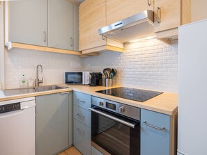 Fridge, oven, dishwasher, coffee/tea maker