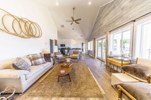 TV, lareira, DVD player, livros