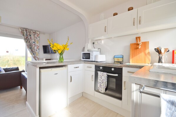Fridge, microwave, oven, electric kettle
