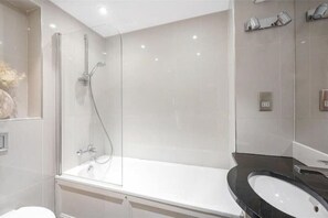 Hair dryer, bidet, towels, soap