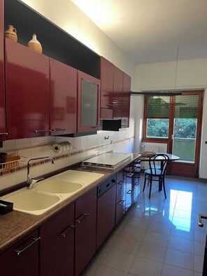 Fridge, oven, stovetop, coffee/tea maker