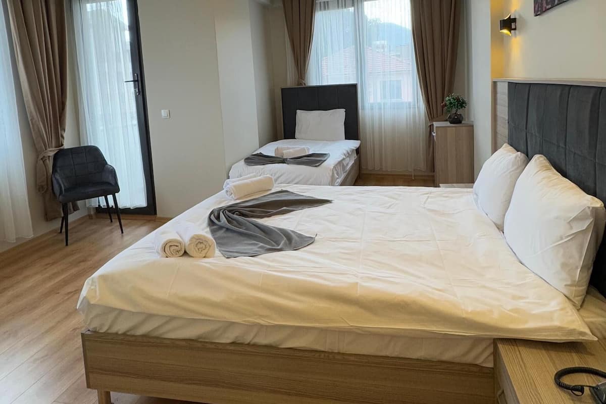 Camera familiare con letto matrimoniale o 2 letti singoli | Una cassaforte in camera, una scrivania, postazione laptop