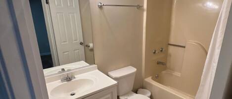 Shower, towels, toilet paper