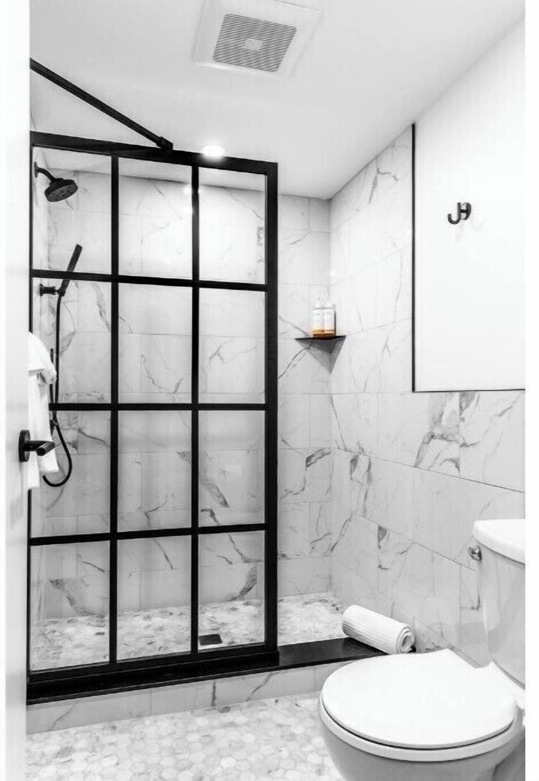 Shower, soap, toilet paper