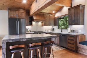 Fridge, microwave, oven, stovetop - Shoreline Vista | 180° Lake Views | Pet-Friendly | 2 Master Suites (Carnelian Bay)