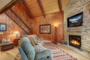 TV, fireplace - Woodland Escape - Cute little cabin in the woods! (South Lake Tahoe)