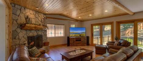 TV, fireplace, video games, DVD player