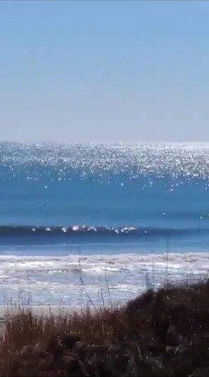 En la playa, camastros y toallas de playa 