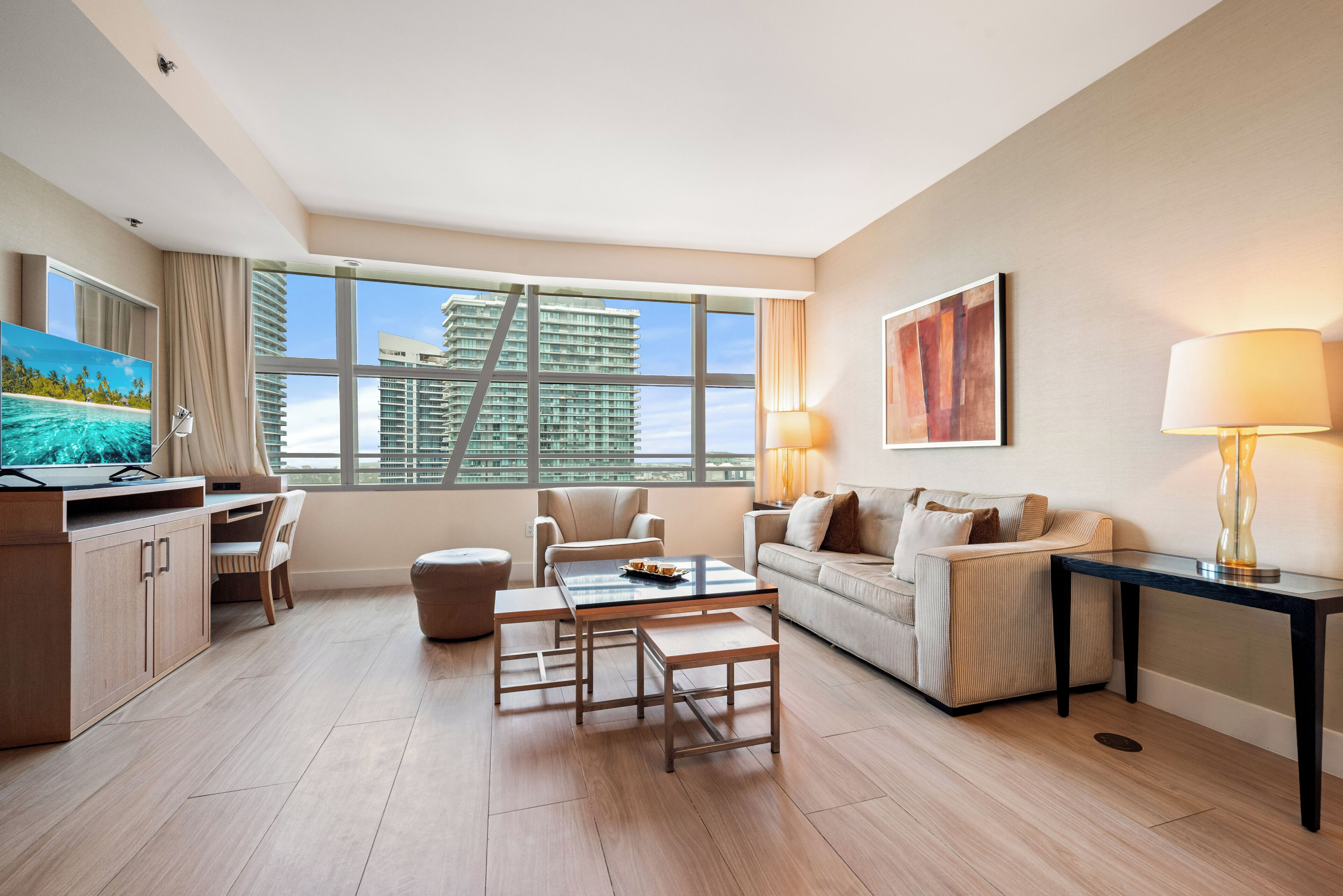 Luxury Apartment, City View | Living area | Flat-screen TV