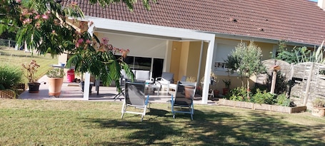 Terrace/patio. Semi-detached house in the countryside garden covered terrace