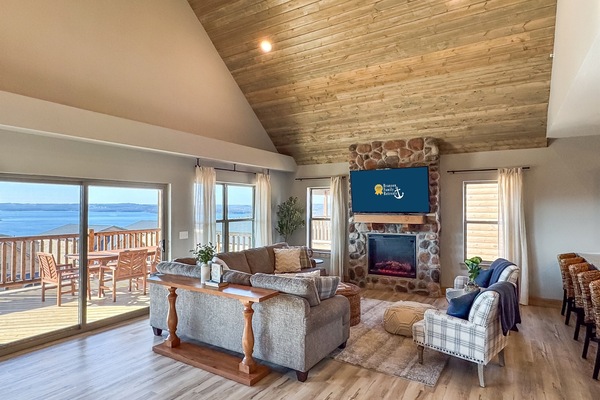 Smart TV, fireplace, video games, foosball