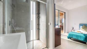 Shower, free toiletries, hair dryer, bidet
