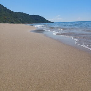 A beach with a sandy shore and gentle waves. - Studio Apartment 'Maltas  17' with Shared Terrace, Wi-Fi and Air Conditioning (Corfu)