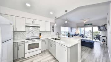 Frigorífico, microondas, horno y placa de cocina