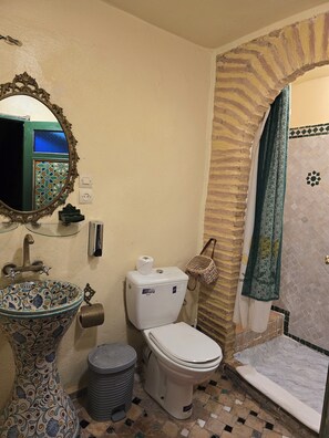 Secador de cabelo, toalhas de banho, sabonete, shampoo