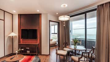 Comfort Penthouse, Private Pool, Beach View | Living area | LED TV