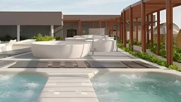 Sauna, hot tub, steam room, mud baths, hot stone massages