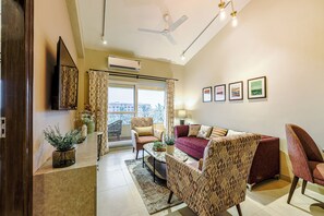 Apartment, 3 Bedrooms, Balcony, Pool View | Living area - Alaya Stays Veera Serina 3 BHK with Pool (Candolim)