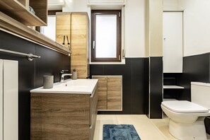 Ducha, secador de pelo, bidé y toallas