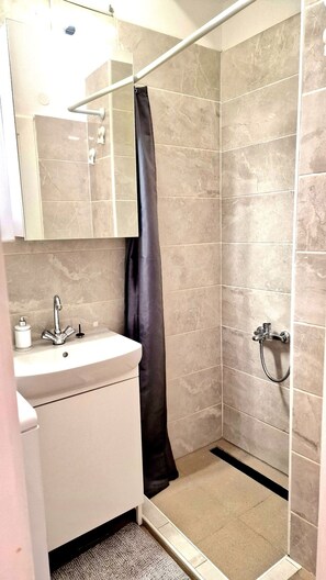 Ducha, secador de pelo y toallas